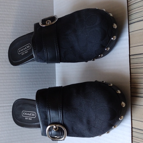 Coach Black Fabric and Leather Mules with Chunky Heel 9.5 - Picture 2 of 12